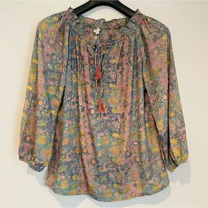 Paani Colorful Metallic Paisley Peasant Blouse Size Medium